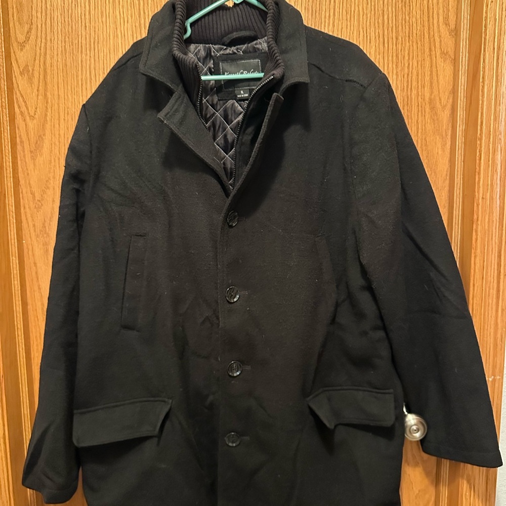 Black Wool Pea Coat with Prominent Collar